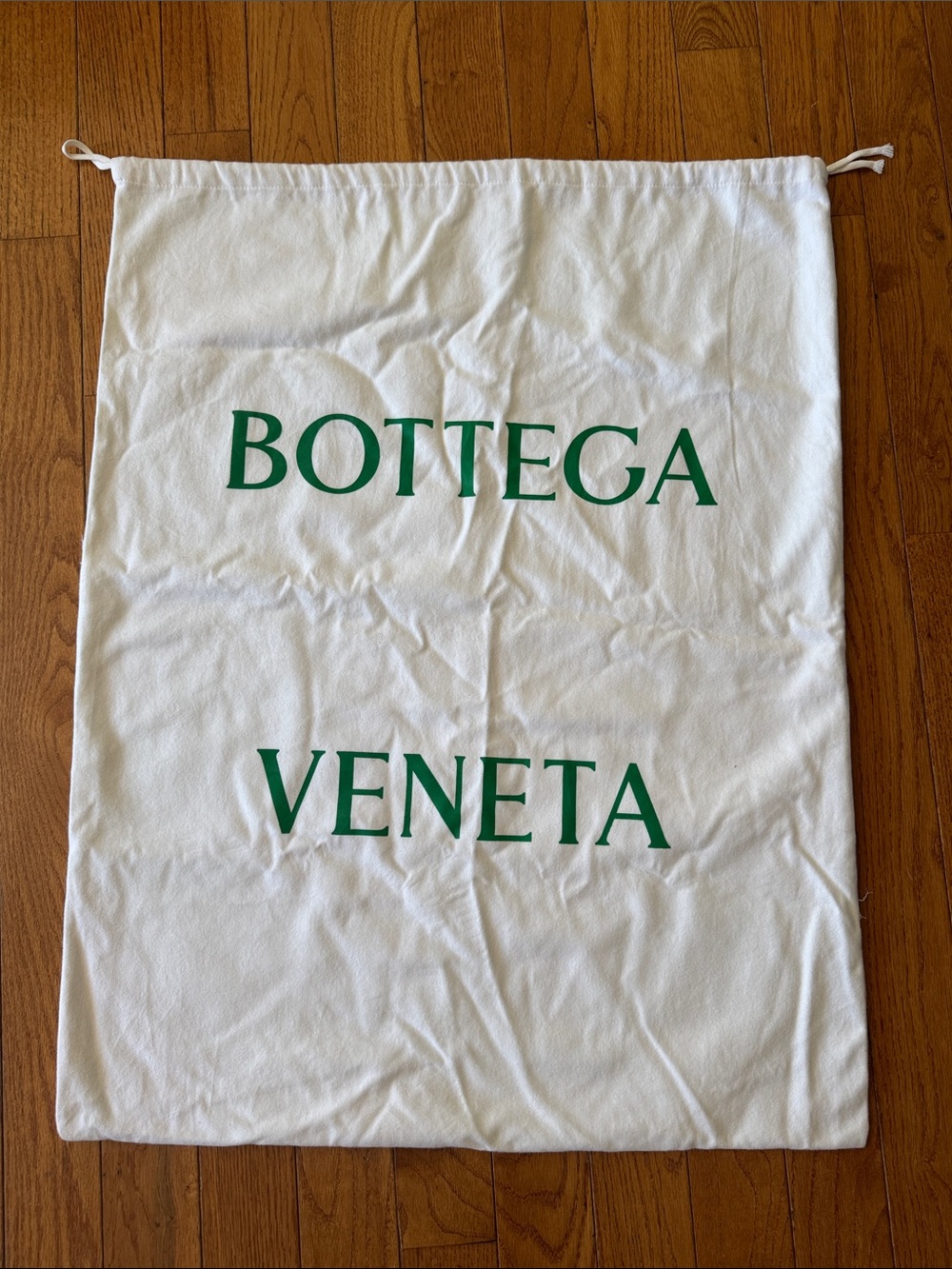 XXL Bottega Veneta White Drawstring Dust Sack with Green Logo 27”x 35”